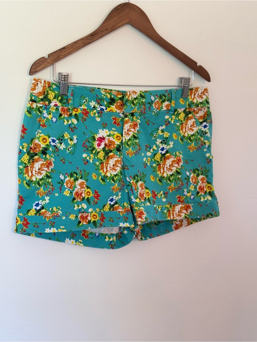 Dear John Women's Teal Finnegan Floral Print Cuffed Shorts Size 29 Cotton EUC - Picture 4 of 13